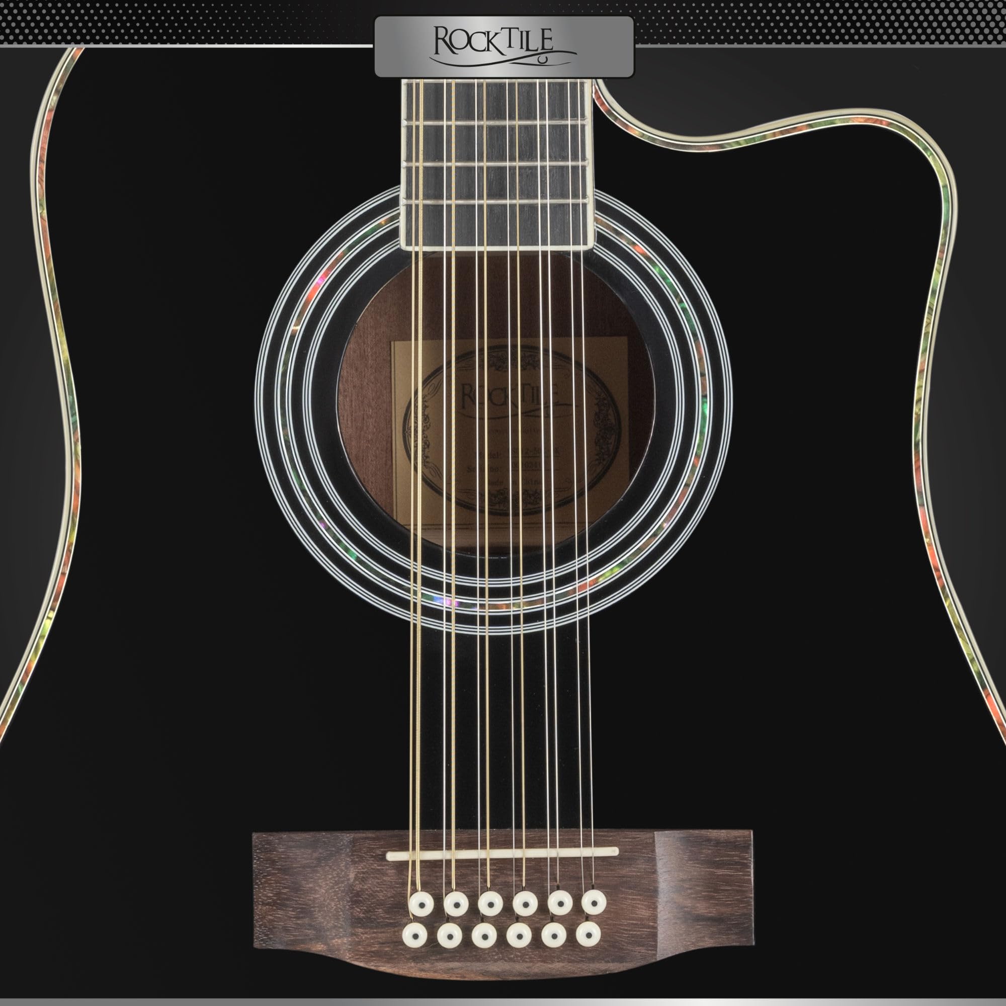 Rocktile WSD12-50C-BK Chitarra Western Nera, Allgemein, Peso: 2, 36 kg | Modell: WSD12-50C-BK, 36 kg, Numero di corde: 12, Orientamento: Destrimano, Korpus, Forma corpo: Dreadnought con Cutaway