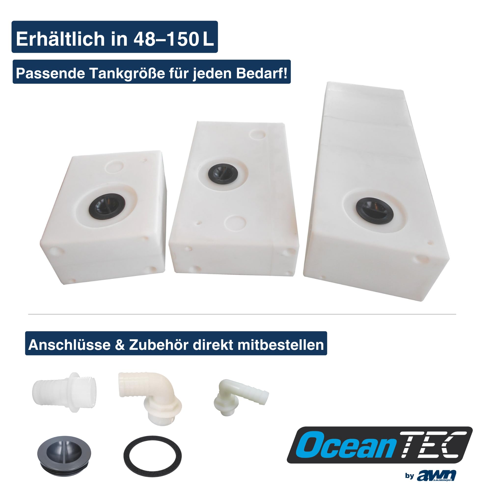 OceanTec, serbatoio per acqua potabile, 92 litri, per alimenti e stabili, serbatoio dell'acqua con coperchio di ispezione e possibilità di collegamento, sdraiato o in piedi, per roulotte, camper