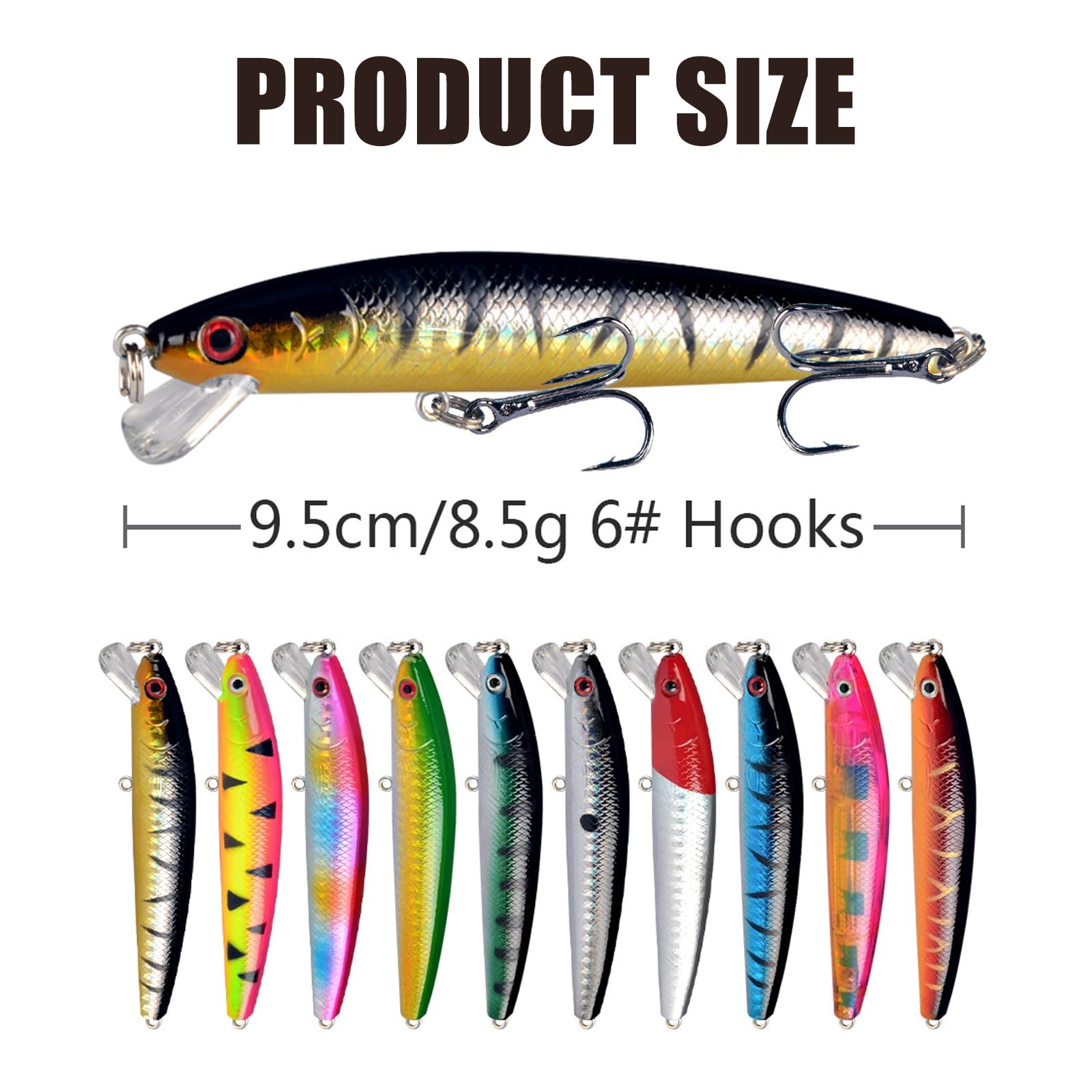 Señuelos de Pesca Cebos Artificiales Minnow Flotantes 10 Piezas Multicolor para Lubina y Trucha