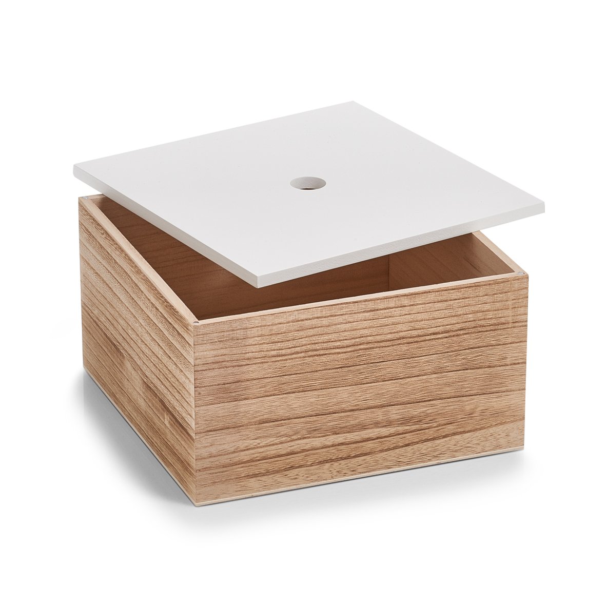Zeller - Set di 3 scatole portaoggetti, ca. 16 x 16 x 8 cm, 20 x 20 x 11,2 cm, 24 x 24 x 14 cm, Colore: Bianco/Naturale