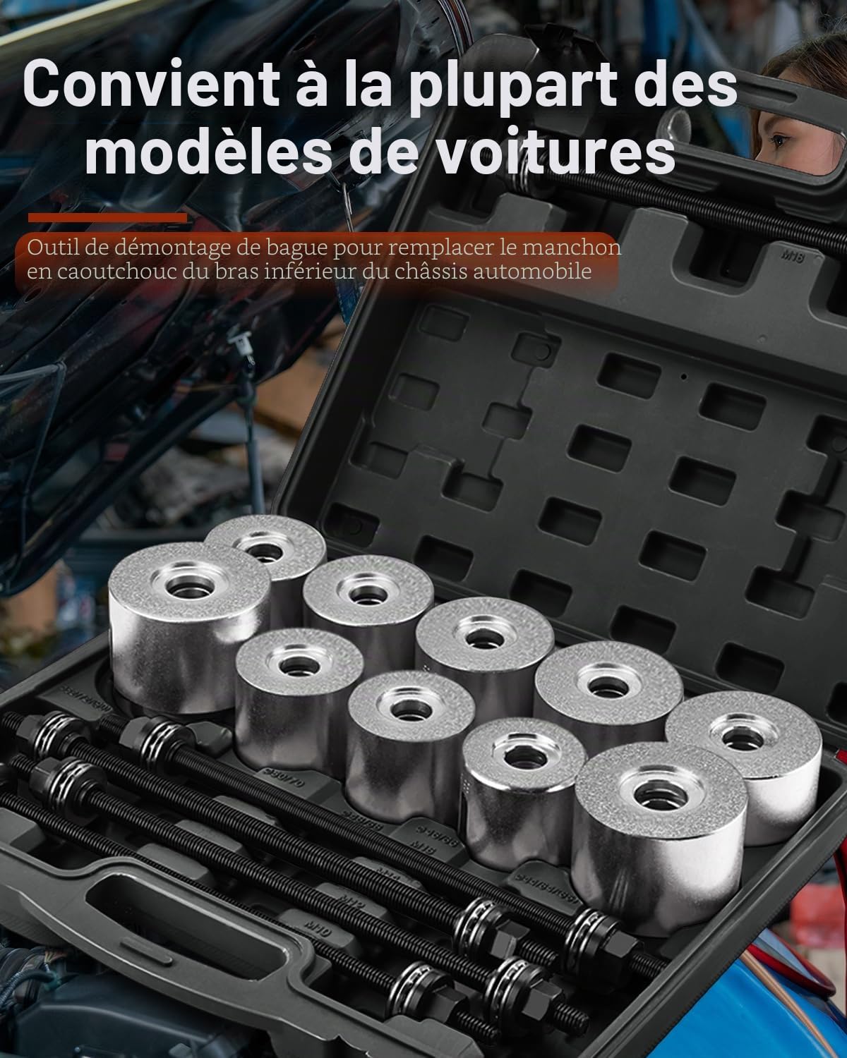 FreeTec Lot de 27 extracteurs Silentlager - Pour douilles en caoutchouc et roulements d'essieu - Outil de montage et de démontage