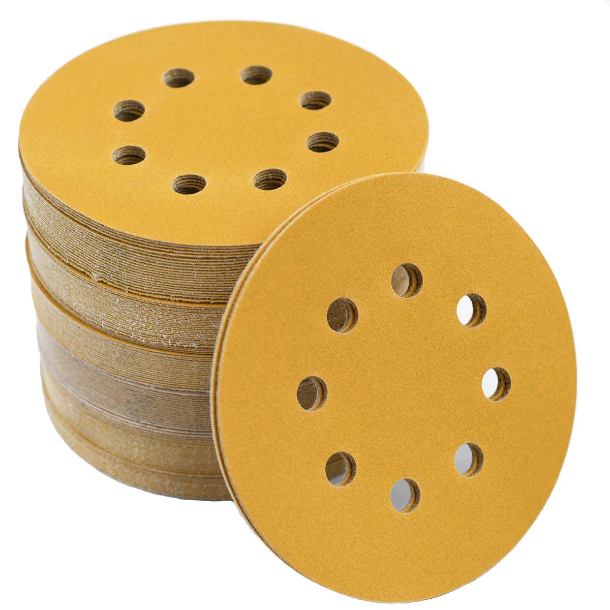 Aiyard 5Inch 8Hole Hook and Loop Sanding Discs 220Grit Random Orbit