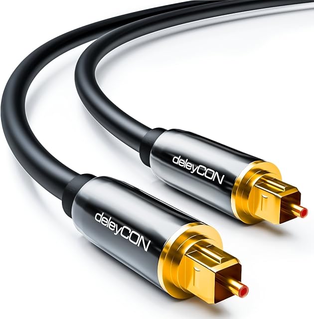 deleyCON 0.5m (1.65 ft.) Optical Digital Audio Cable S/PDIF 2x Toslink Connectors Fibre Optic Cable Metal Connectors 5mm Flexible - Black