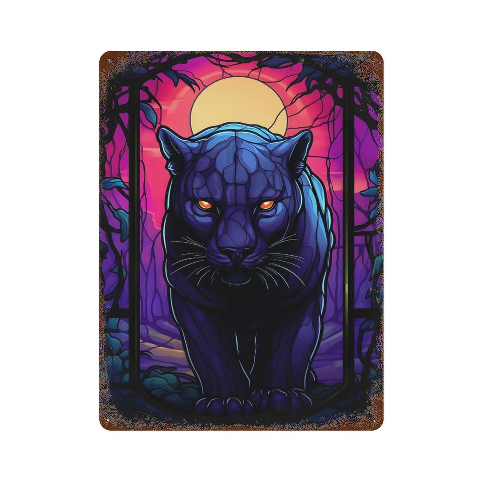 Panther Moonlight Porest Rust Effect Tin Sign 15.7"x11.8", Vintage Wall Decor for Garage, Pub Or Kitchen