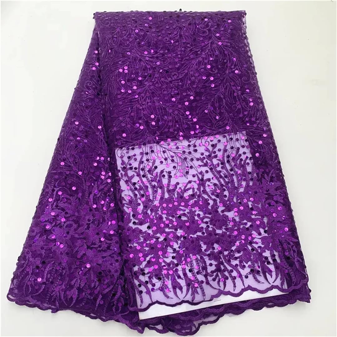 Tessuto di Pizzo di Organza Africano da Donna con Paillettes for Abiti da Sposa e da Festa Tessuto di Pizzo a Rete di qualità Premium da 5 Metri(Same as Picture5)