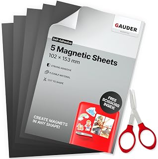 GAUDER Magnetic Sheets Self-Adhesive (10,2 cm x 15,3 cm) | Magnet Sheets | Magnetic Sheets for Crafts & more (5 pieces)