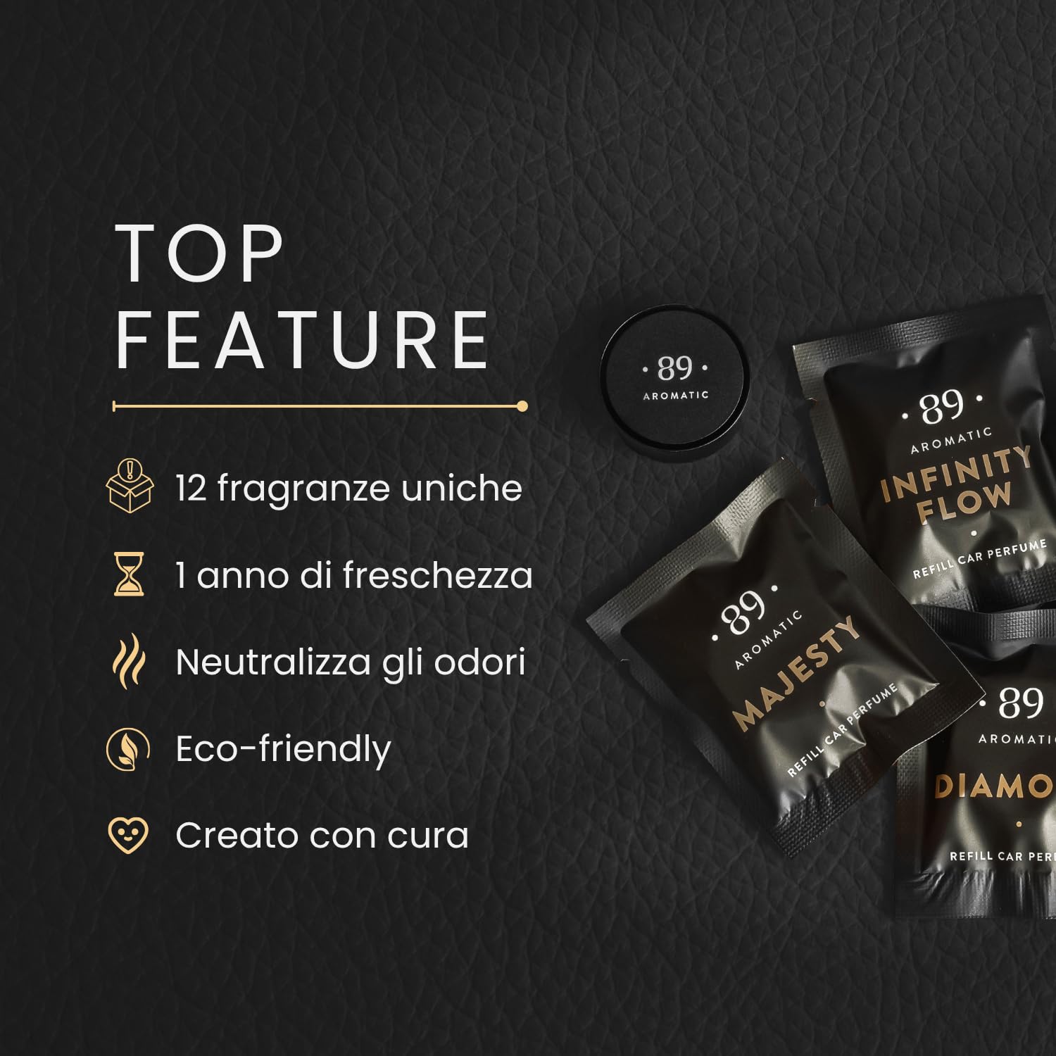 Aromatic • 89 • Profumo per auto, profumo auto, 12 mesi, deodorante per auto, profumo interno con 12 capsule di profumo, deodorante per auto, deodorante, rimuove gli odori, set regalo