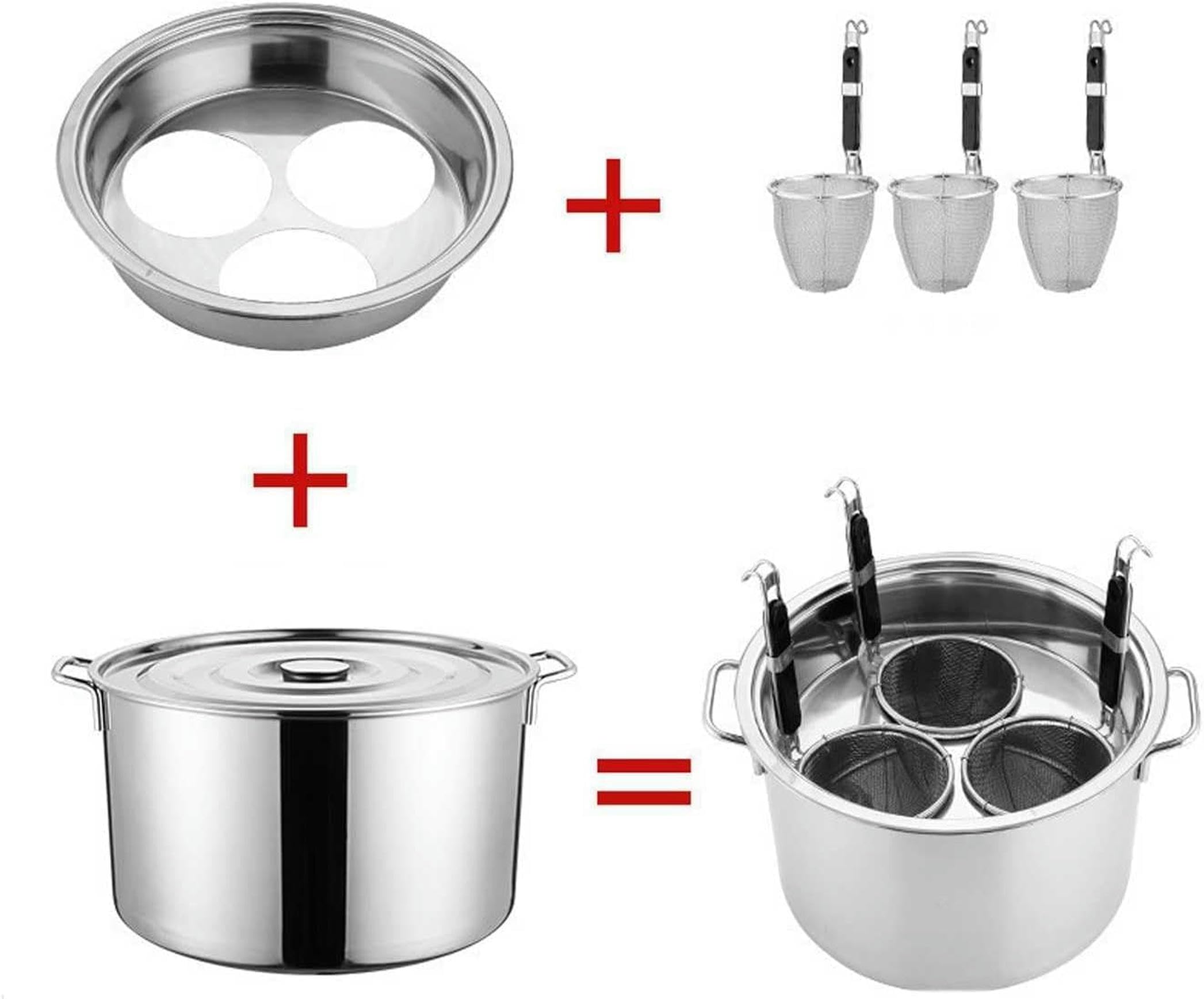 Set di Inserti per cuocipasto, pentola per Pasta in Acciaio Inox Multifunzionale con cestello scolapasta, pentole per Spaghetti per Cucina Domestica, utensile da Cucina Commerciale