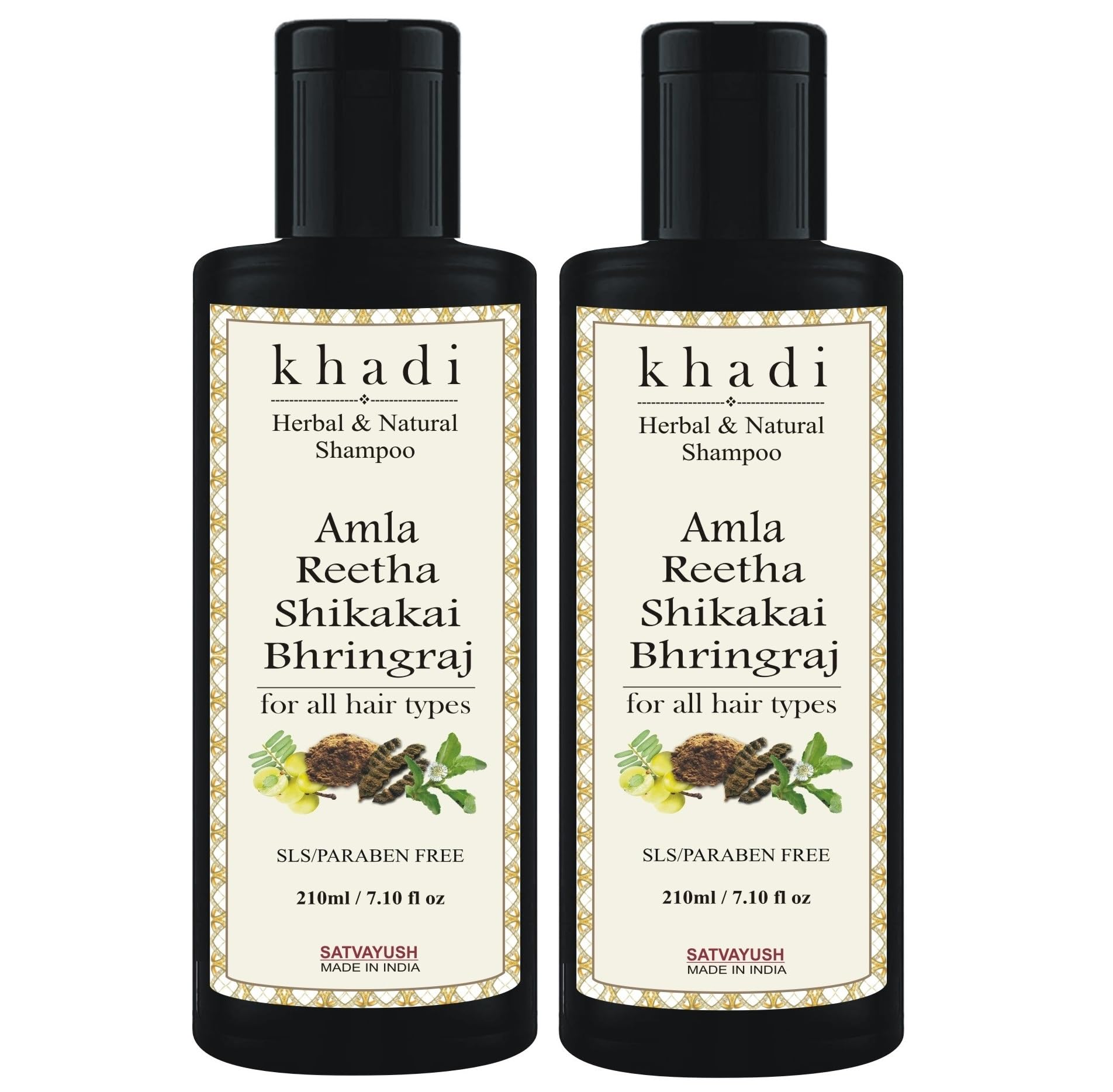 Satvayush Khadi Amla Reetha Shikakai Bhringraj SLS-Paraben free Ayurvedic Shampoo Anti Dandruff -420 ml