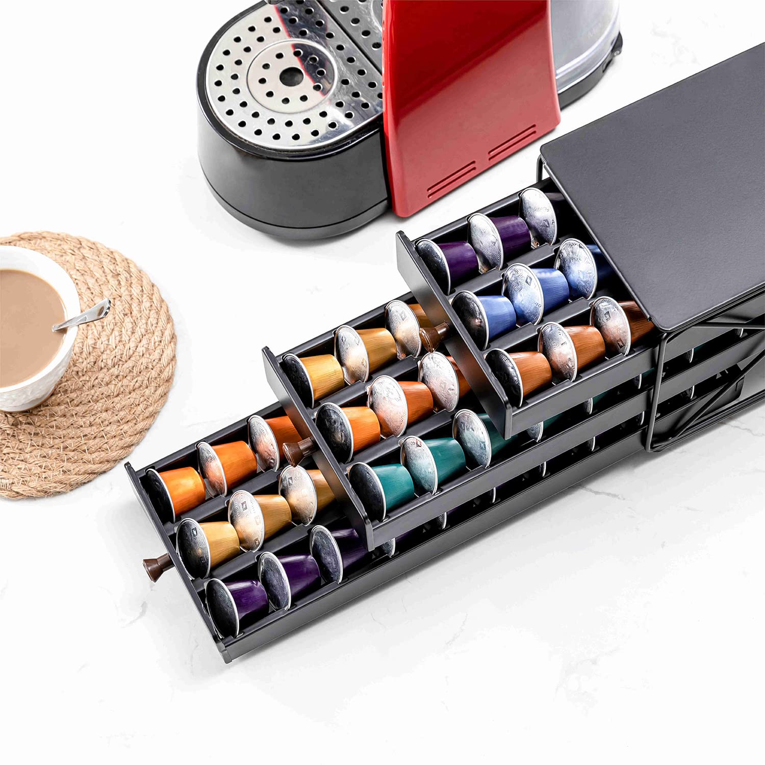 ZCDCP Soporte para cápsulas de café, compatible con cápsulas Nespresso Originaline, organizador de encimera de cocina de oficina (90 cápsulas-3 niveles)