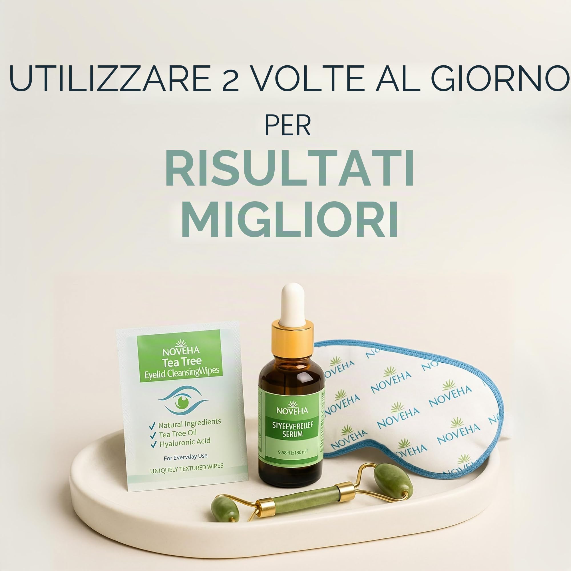 NOVEHA 180 salviette per palpebre e ciglia all'olio dell'albero del tè, con acido ialuronico, tè verde e camomilla, per blefarite e prurito agli occhi, salviette per ciglia confezionate singolarmente