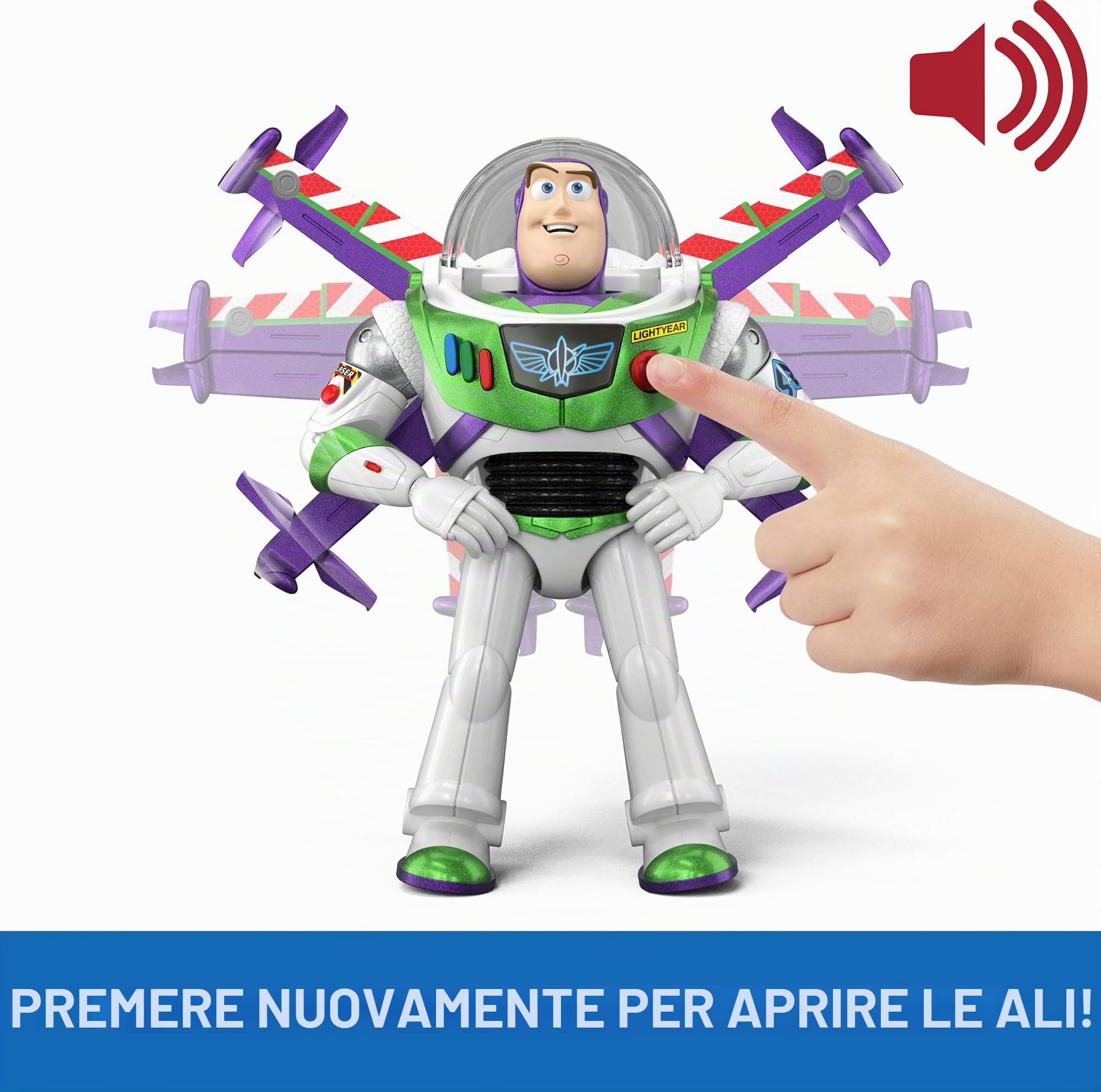 Mattel Action Figure Disney e Pixar Toy Story 5, 30 cm, Edizione Hi-Tech Buzz Lightyear con attivazione dell'ala, Oltre 35 Suoni, JMW26