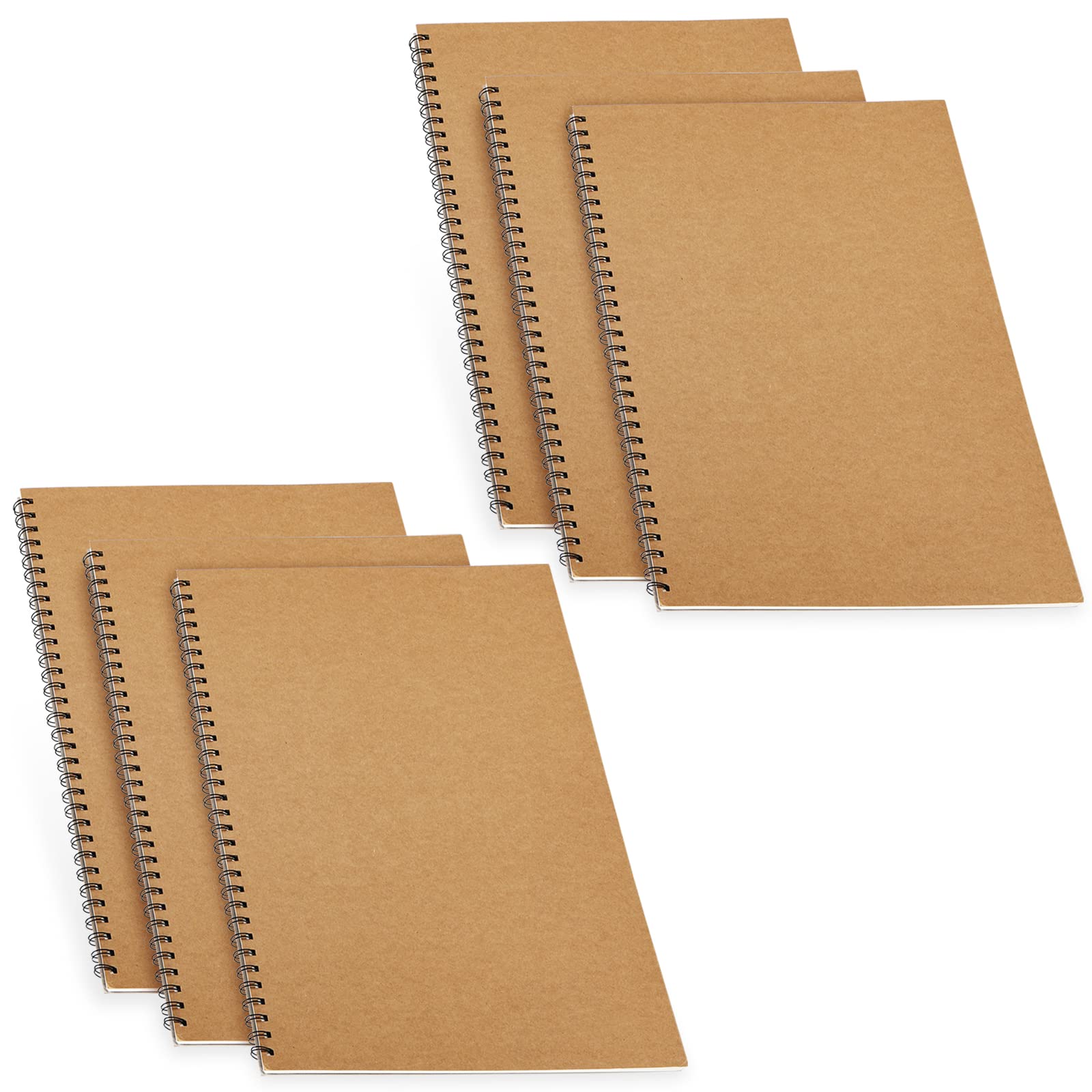 Manchap Brown 6 Pack A3 Spiral Bound Landscape Sketchbook, 60 Pages/30 Sheets Art Sketchbook, 160Gsm A3 Hardback Drawing Pad With Kraft Cover For Sketching Drawing