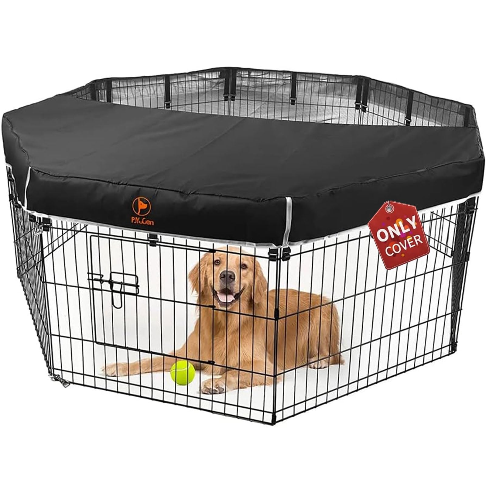 Photo 1 of PJYuCien Dog Playpen Mesh Top Cover, Fits 24 Inch 8 Panels Metal Exercise Pet Pen, Elastic Buckles Connections, Black (Note: Only Cover, Fence Not Included)