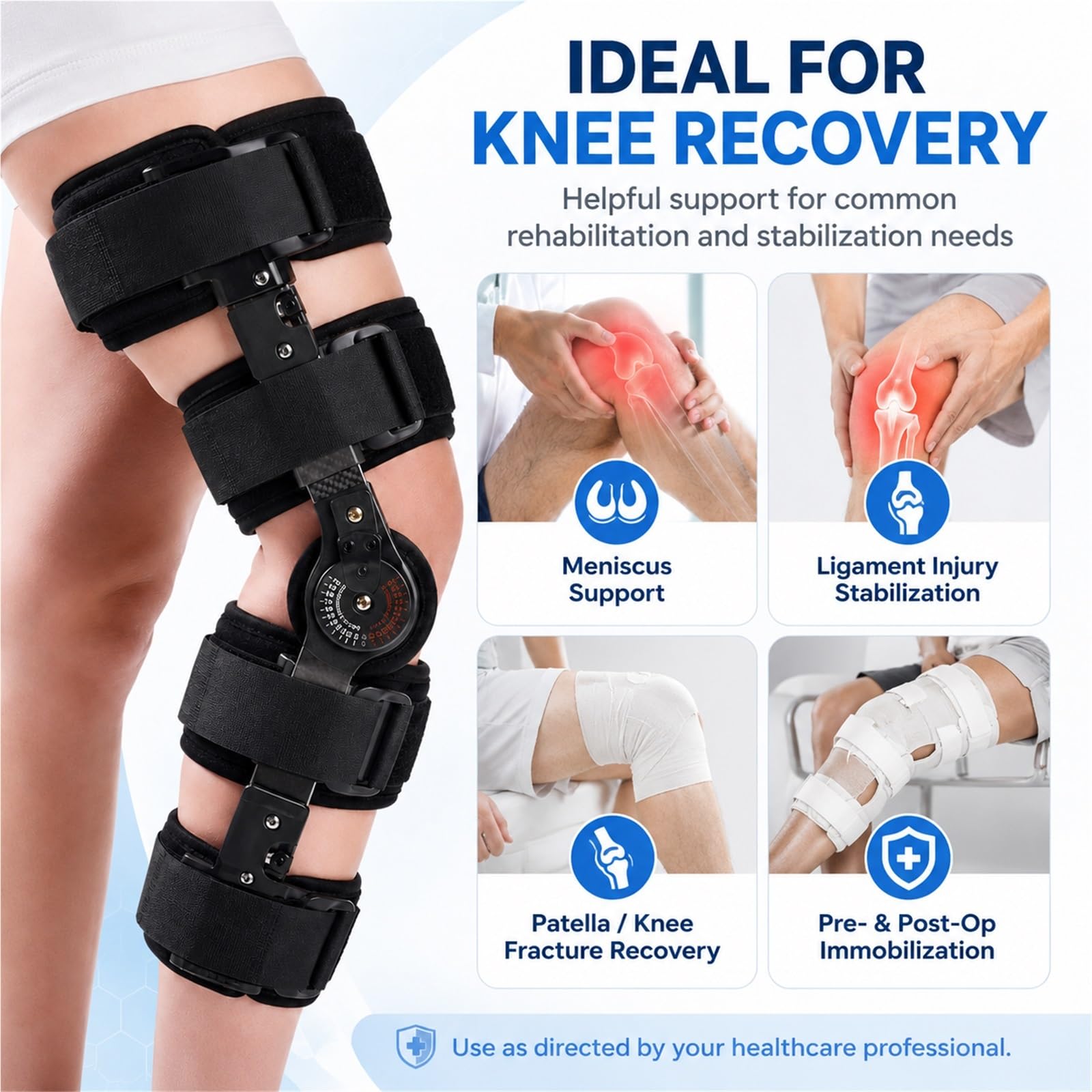Tutore Ginocchio Post Operatorio ROM Regolabile Immobilizzatore per Lesioni LCA LCM LCP Stabilizzatore Ortopedico Riabilitazione Post Chirurgica Donna e Uomo