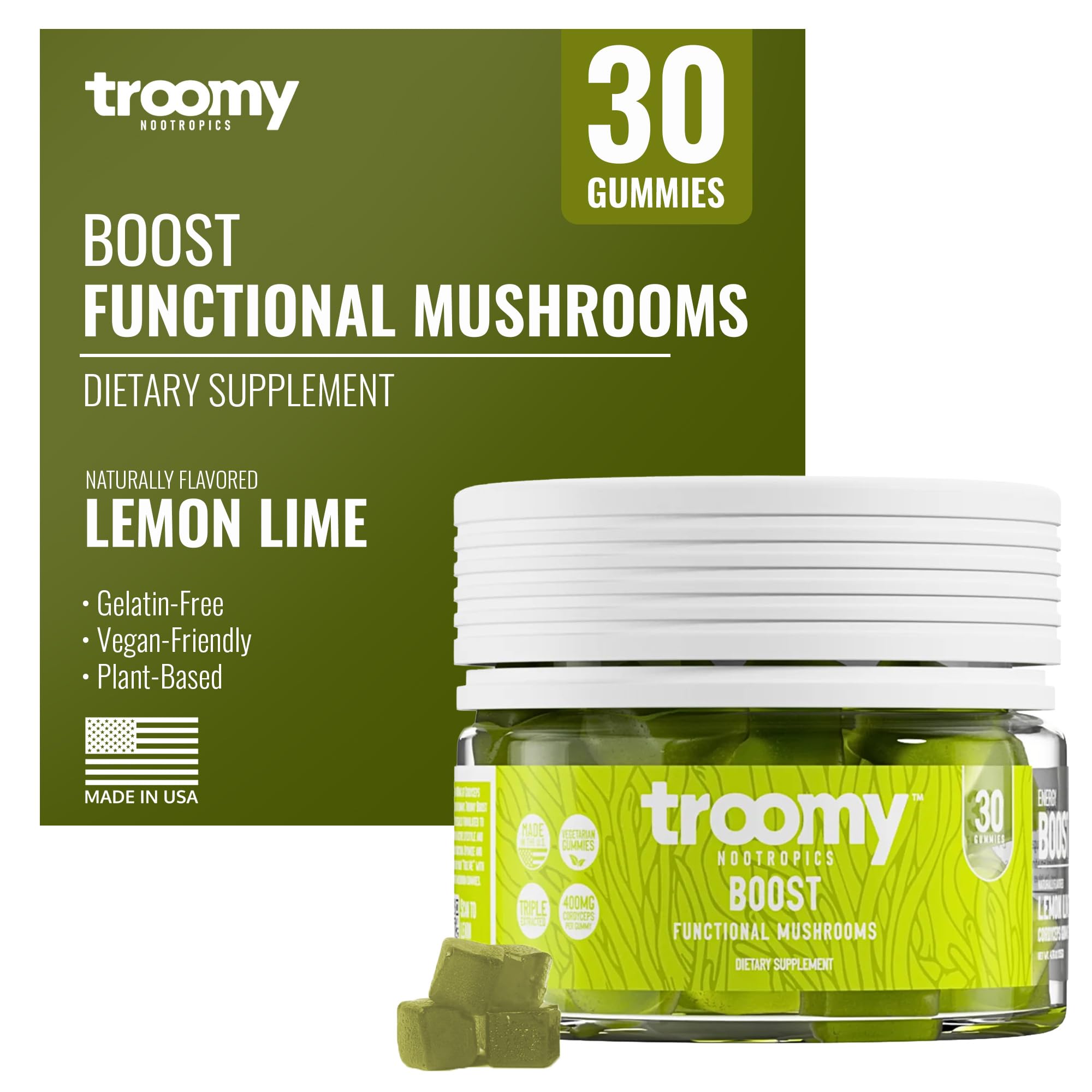 Troomy Nootropics Gomas de Reishi com Ashwagandha, 1000 mg + 300 mg, 30 gomas