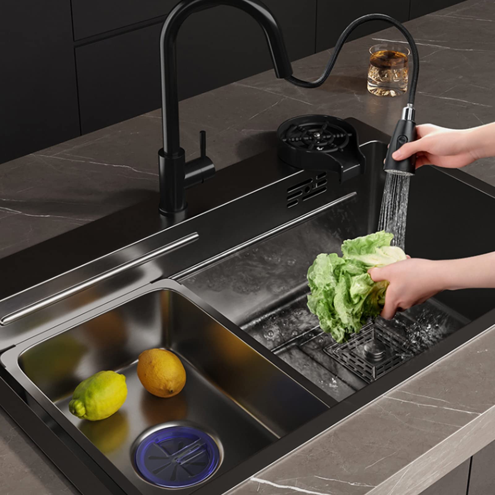 Tarja 80x50 Fregadero De Cocina Moderno En Acero Inoxidable Negro