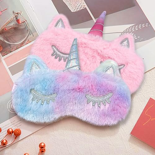 Miniatura 2 de Máscara de dormir para niños paquete de 2 máscaras de ojos para niños para dormir máscara de felpa suave con los ojos vendados cubierta de ojos para