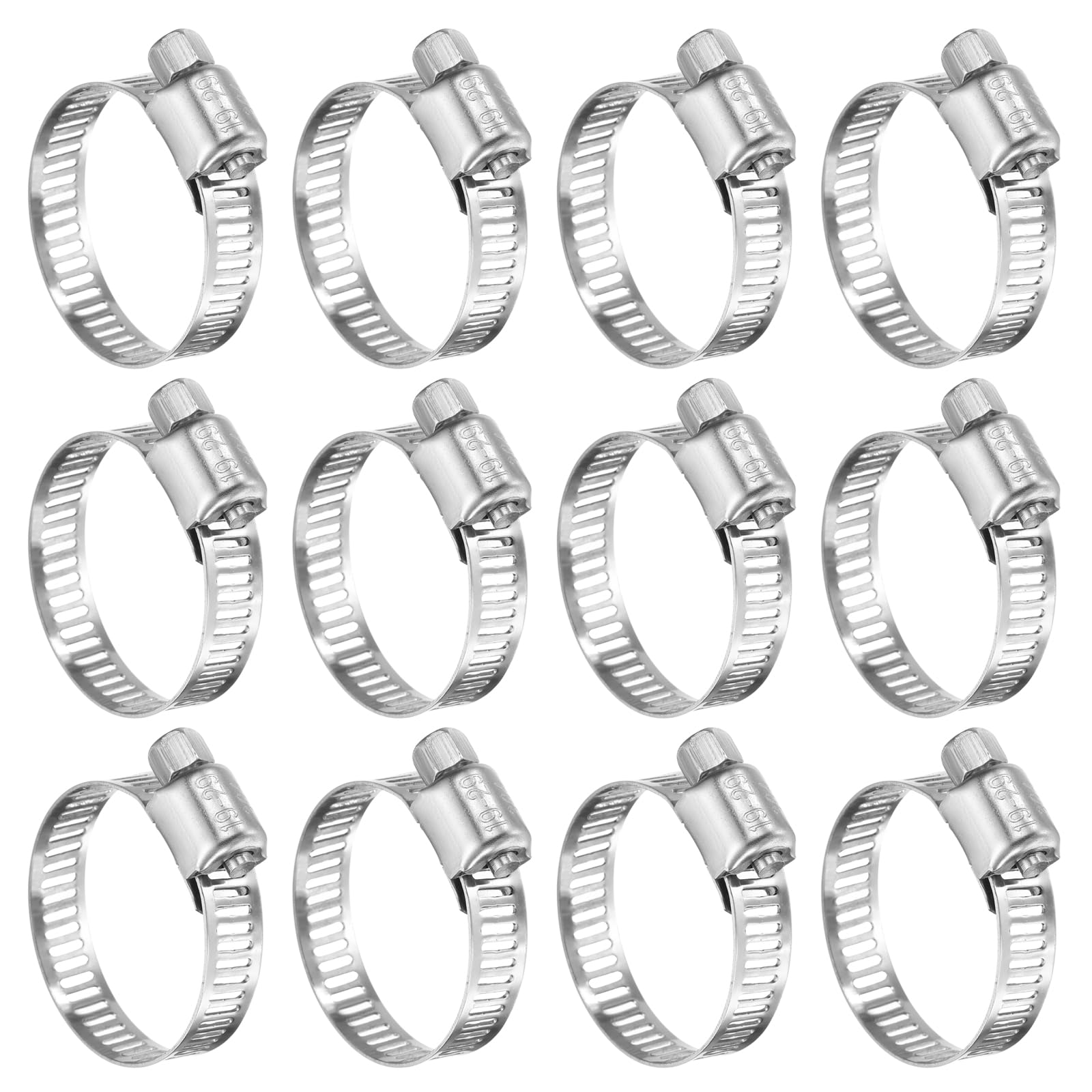 sourcing map 12 Pcs Hose Clamp 3/4"-1-1/8" (19-29mm) 304 Stainless Steel Adjustable Worm Gear Hose Clamp with Phillips Screw Assortment Kit for Fuel Line Pipe Plumbing Automotive Tube