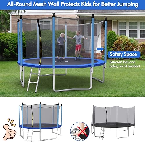 Miniatura 5 de Goplus Trampolín de 8 pies, 10 pies, 12 pies, 14 pies, 15 pies, 16 pies, aprobado por ASTM, resistente a la intemperie, trampolines recreativos para