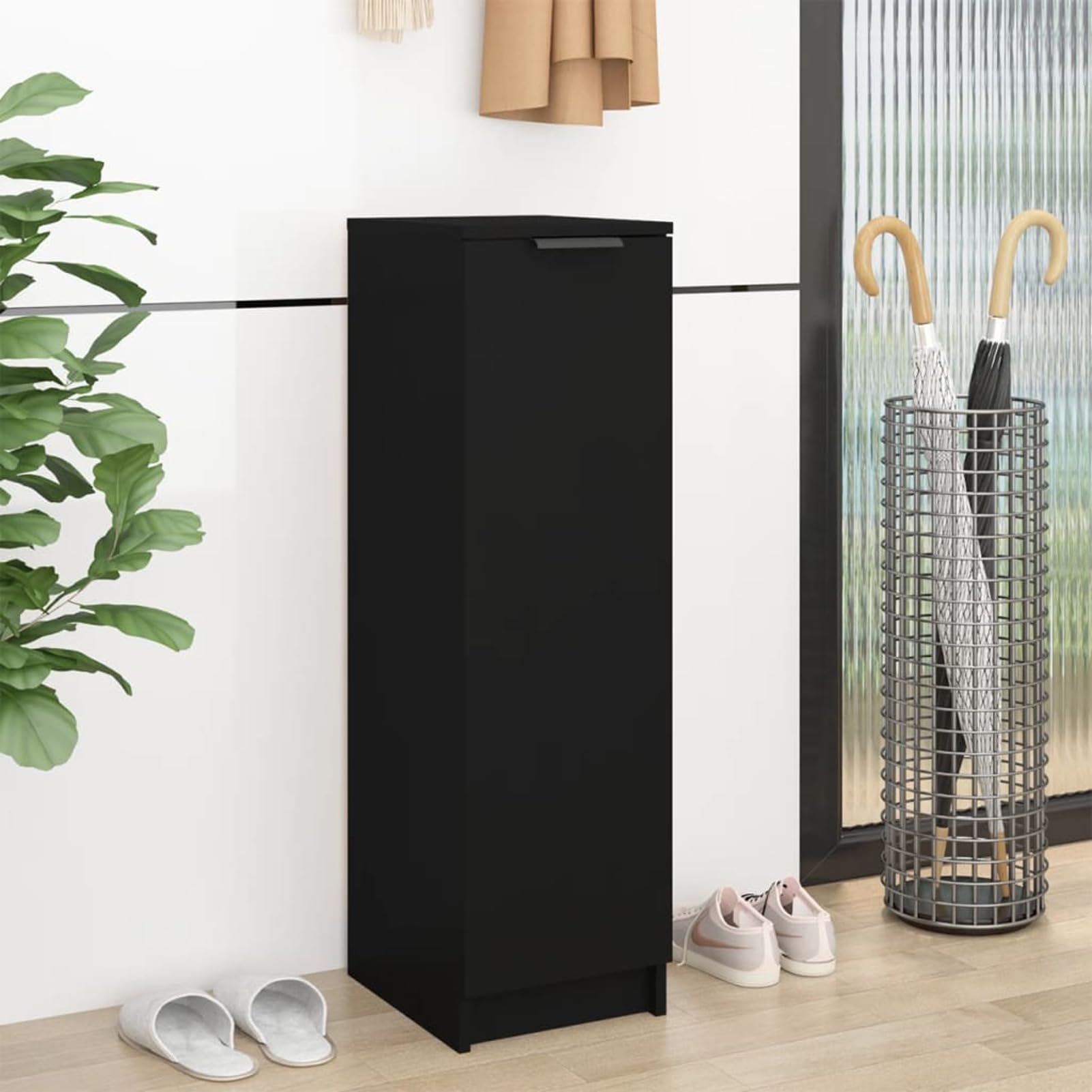 Armoire à chaussures noire 30x35x100 cm en bois d'ingénierie meuble compact