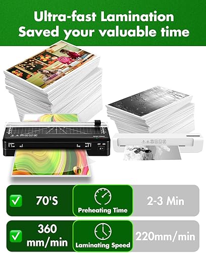 Miniatura 9 de Laminadora A3 Máquina laminadora de calentamiento rápido de 70 segundos, laminador frío y térmico de 13 pulgadas con 50 hojas de laminación, máquina