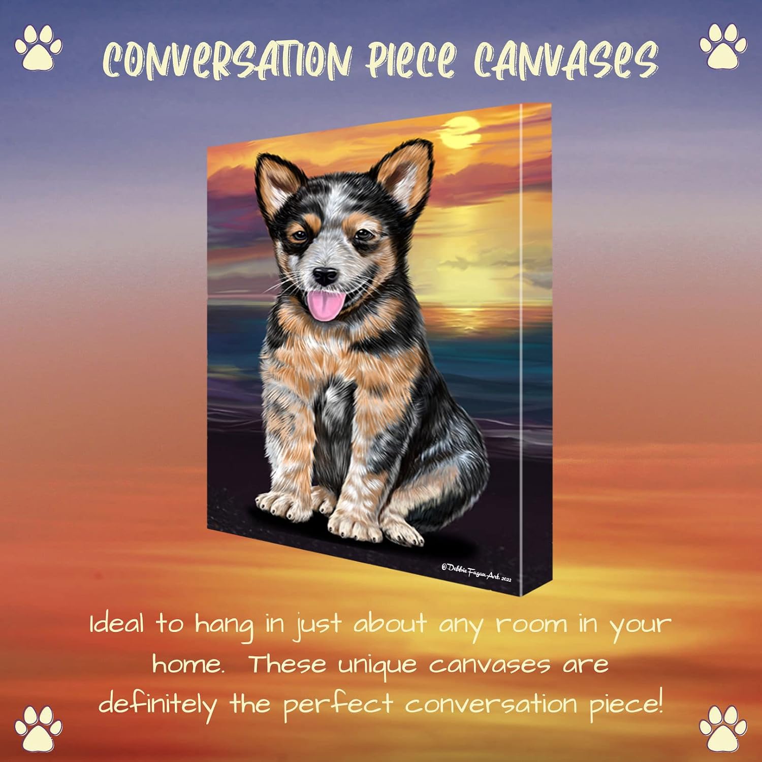 Doggie of the Day Sunset with Australian Cattle Dog Canvas Wall Art - Premium Quality Ready to Hang Room Decor - Flat Rolled 11" x 14"