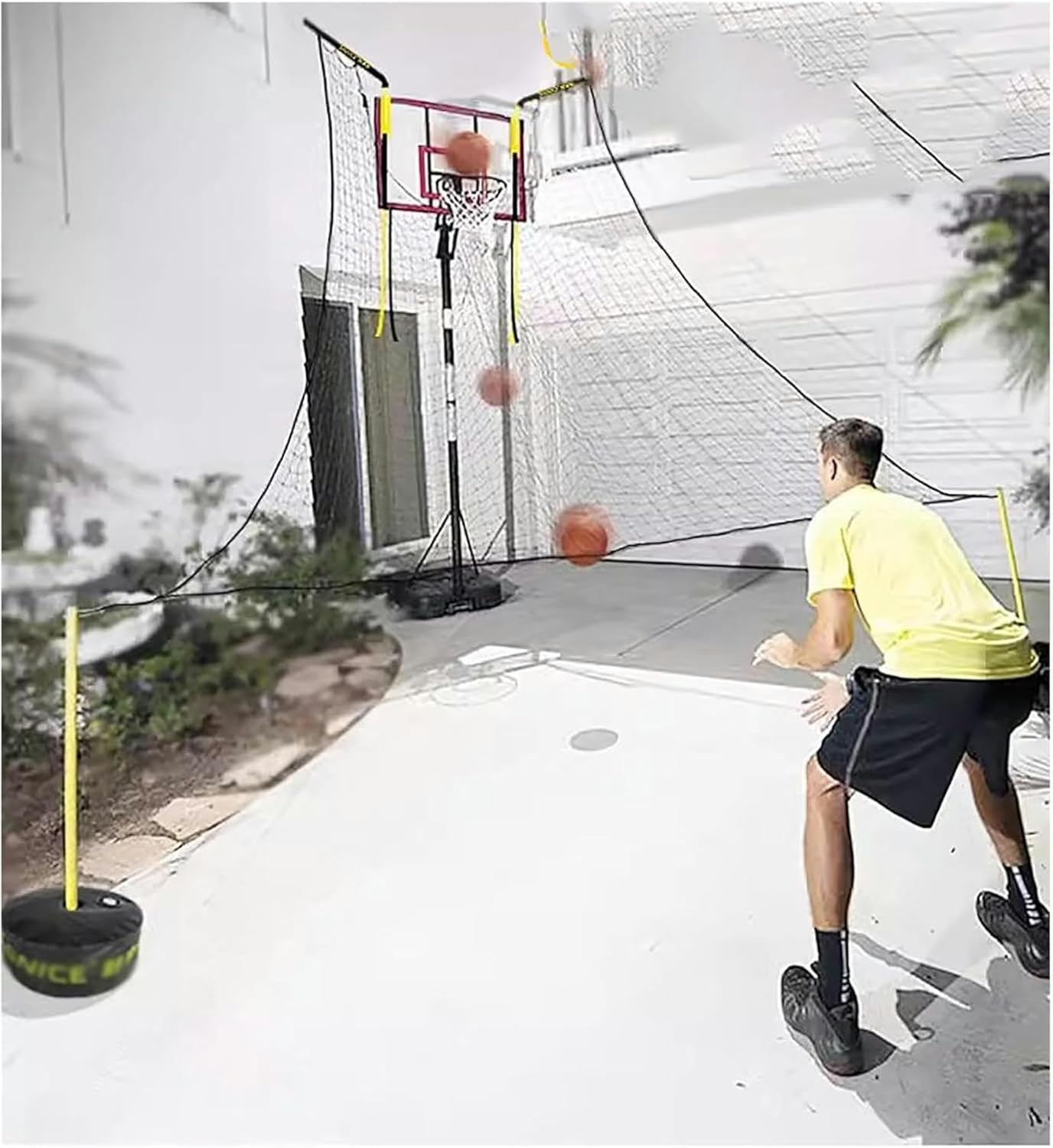 Basketballtrainer Basketball Air Defense Return Net Guard 16FT X Adjustable Rotating Hoop Rebound Back Netting Attachment