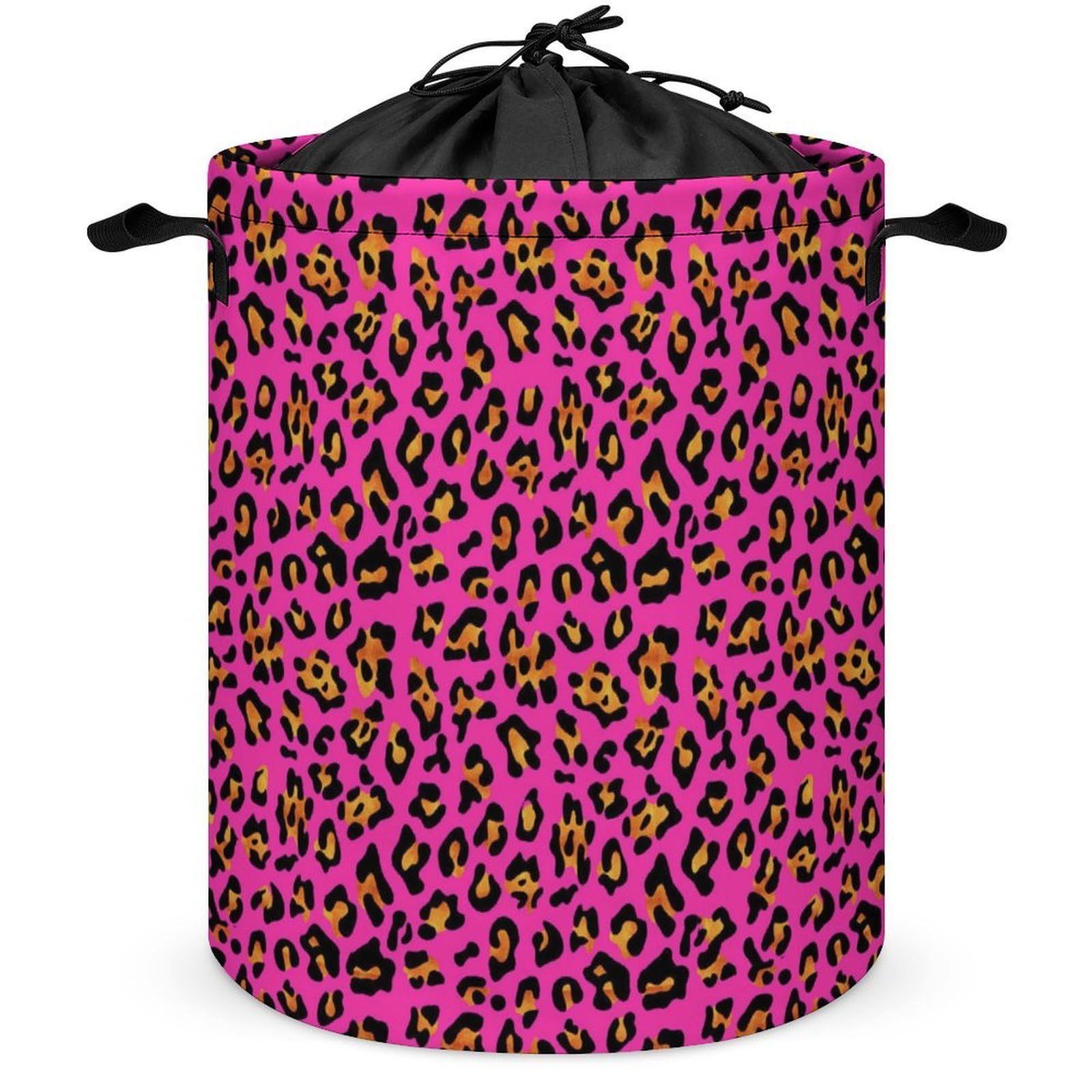 Wlntrophic Drawstring Laundry Hamper, Pink Cheetah Print Laundry Basket, Washing Basket with Handle
