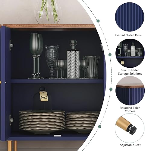 Miniatura 5 de HLR Aparador de buffet, gabinete moderno de 48 pulgadas con 4 puertas y estantes extraíbles, Credenza con almacenamiento para sala de estar,