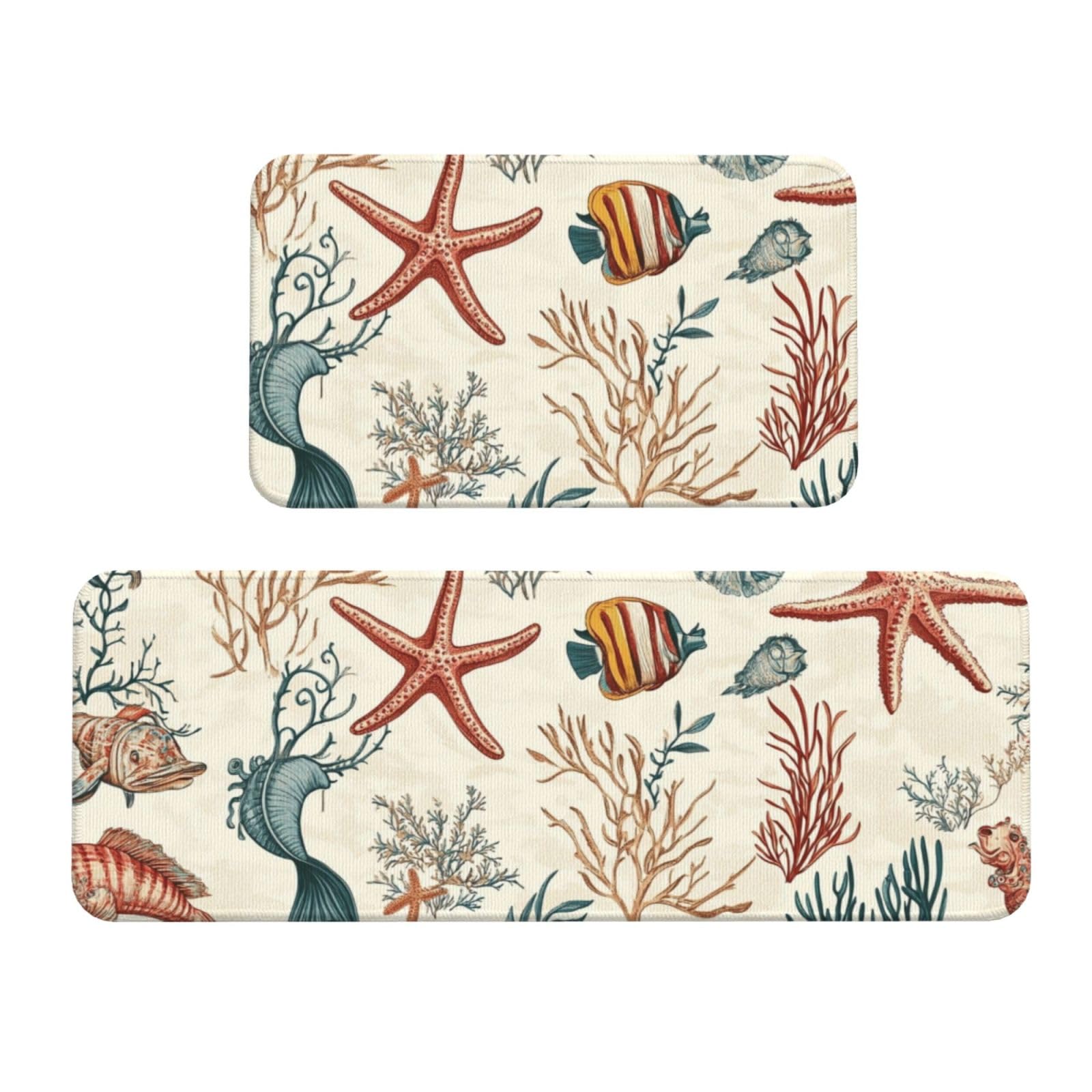 Tapetes de cocina de diseño marino, juego de 2 alfombras acolchadas y lavables para el hogar
