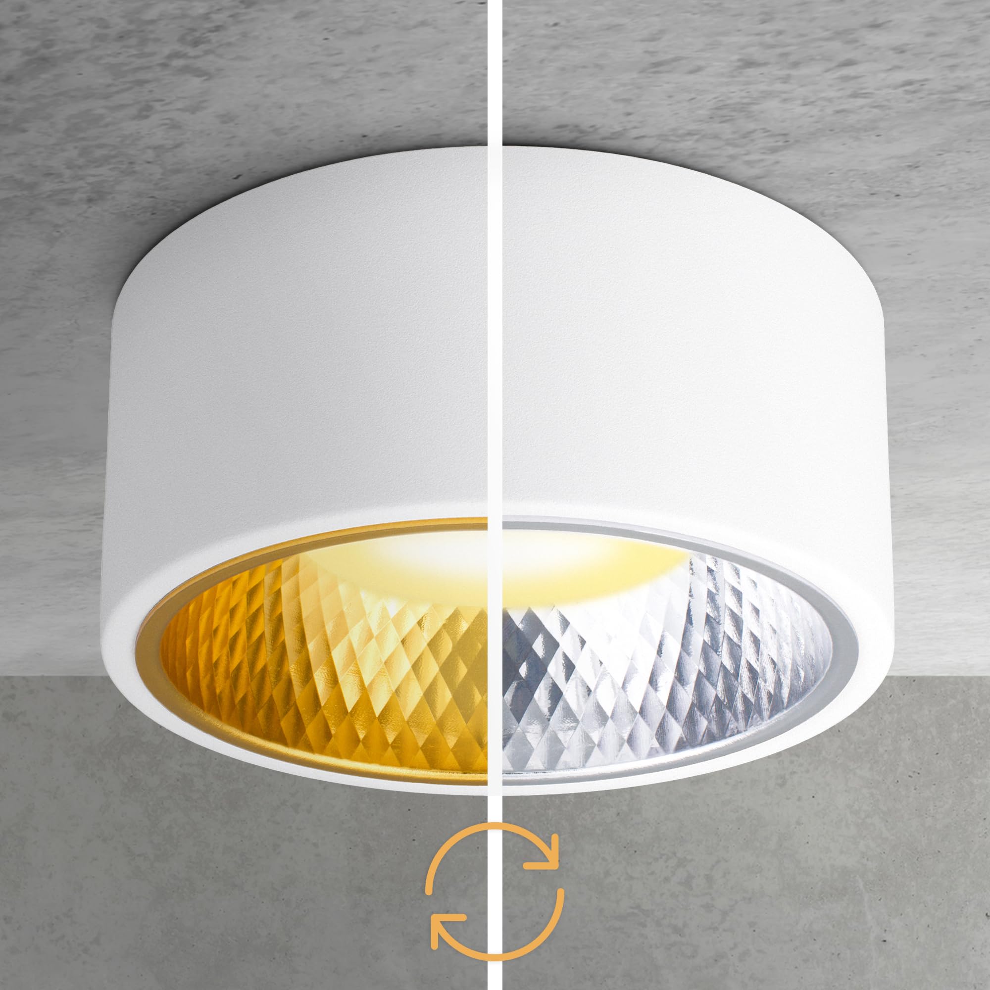 SSC-LUXon 4 Stück OLINO Deckenlampe weiß rund wechselbare Front gold + silber - Aufbaustrahler warmweiß mit LED Lampe GX53 230V