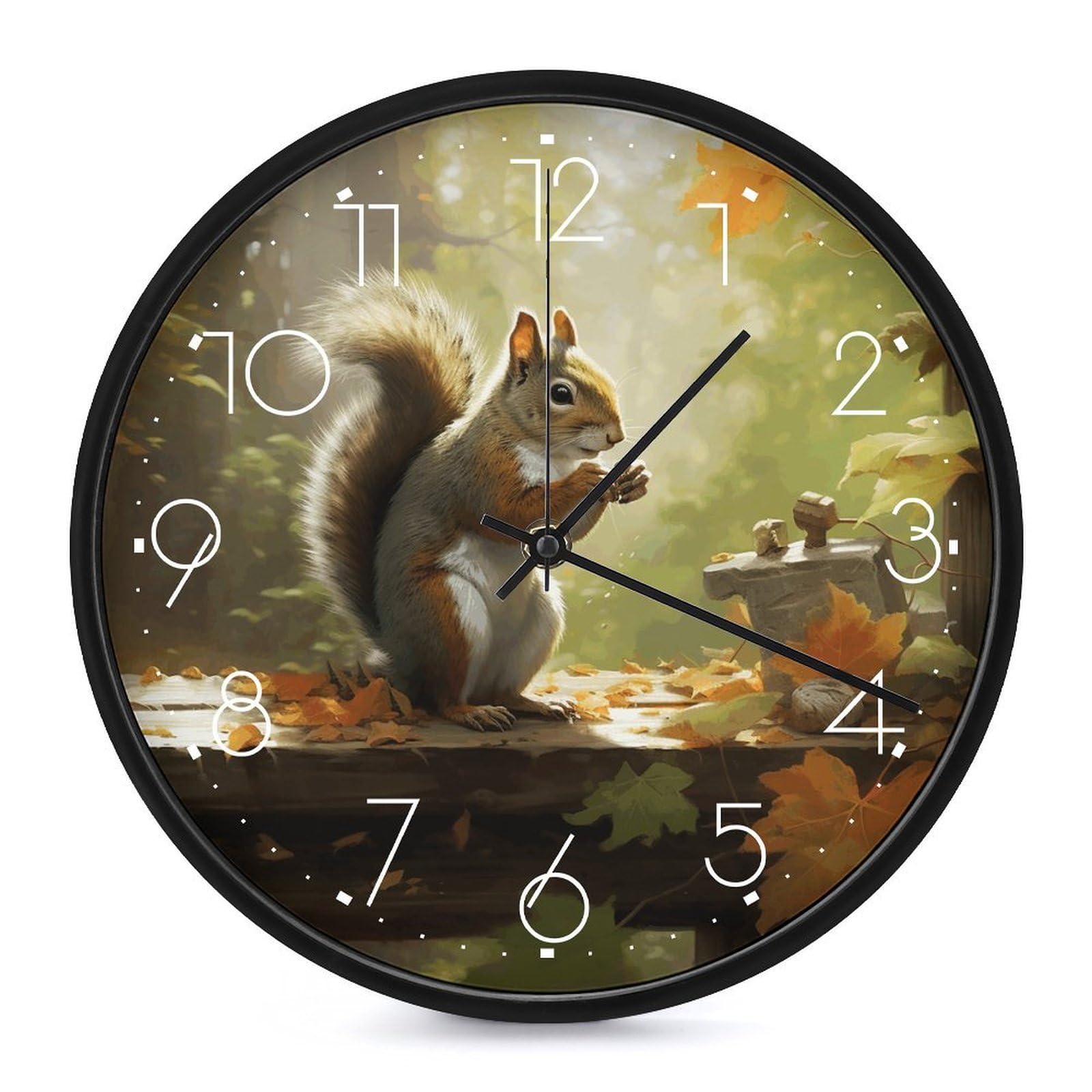 Horloge murale écureuil sans tic-tac avec cadran rond lisible de 25,4 cm