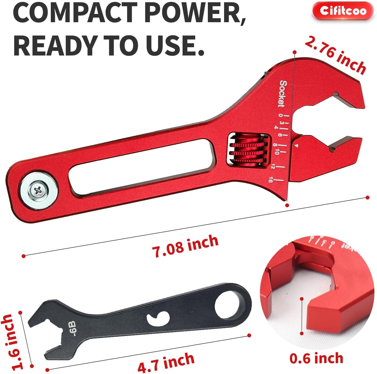 AN Fittings Wrench 3AN-16AN Adjustable Lightweight Aluminum with Built-In Magnet Sticks to Metal Toolbox for Easy Storage, Red, with 6AN Wrench for Tight Space Locking