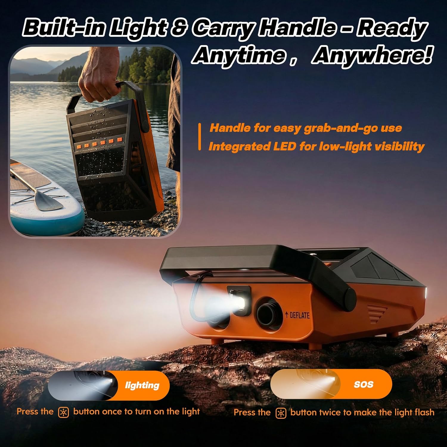 50PSI Paddle Board Electric Pump - Portable High Pressure SUP Pump with Inflation & Deflation, Auto-Off, and 12V DC Car Connector, Suitable for Stand Up Paddleboard/Kayak/Boats/Car/Bicycle