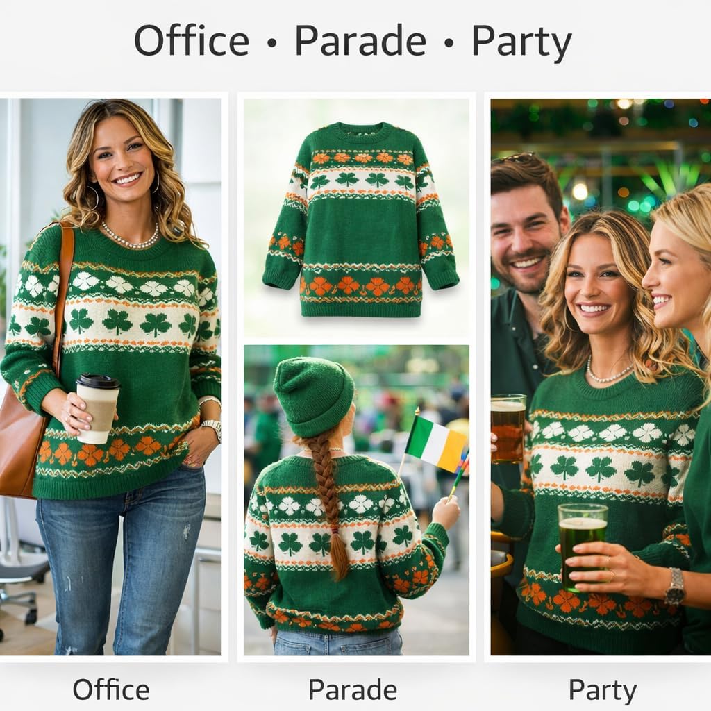 St. Patrick’s Day Shamrock Style, Celebrate St Patrick’s Day in a classic shamrock sweater look. For St Paddy’s Day photos. - Image 7
