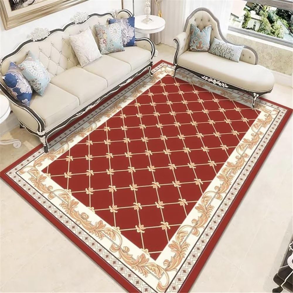 Tapis de chambre adulte isolant rouge carreaux géométriques anti froid