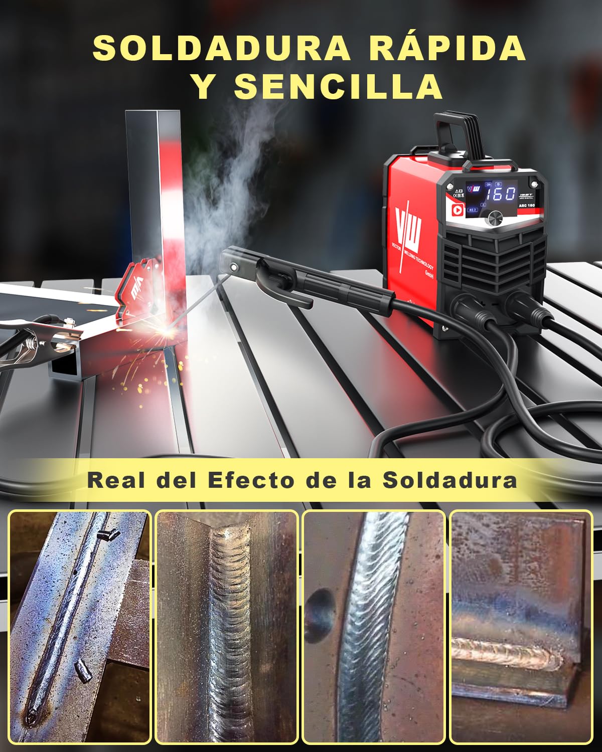 VECTOR WELDING Máquina de Soldar Electrodo MMA 160A, Soldador de Electrodo Inverter con Pantalla LED, Grupos Soldar Electrodo IGBT con Casco de Soldadura