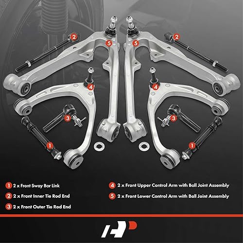 Miniatura 2 de A-Premium Juego de 10, brazo de control superior inferior, barra estabilizadora, extremo de barra de acoplamiento interior exterior, compatible con