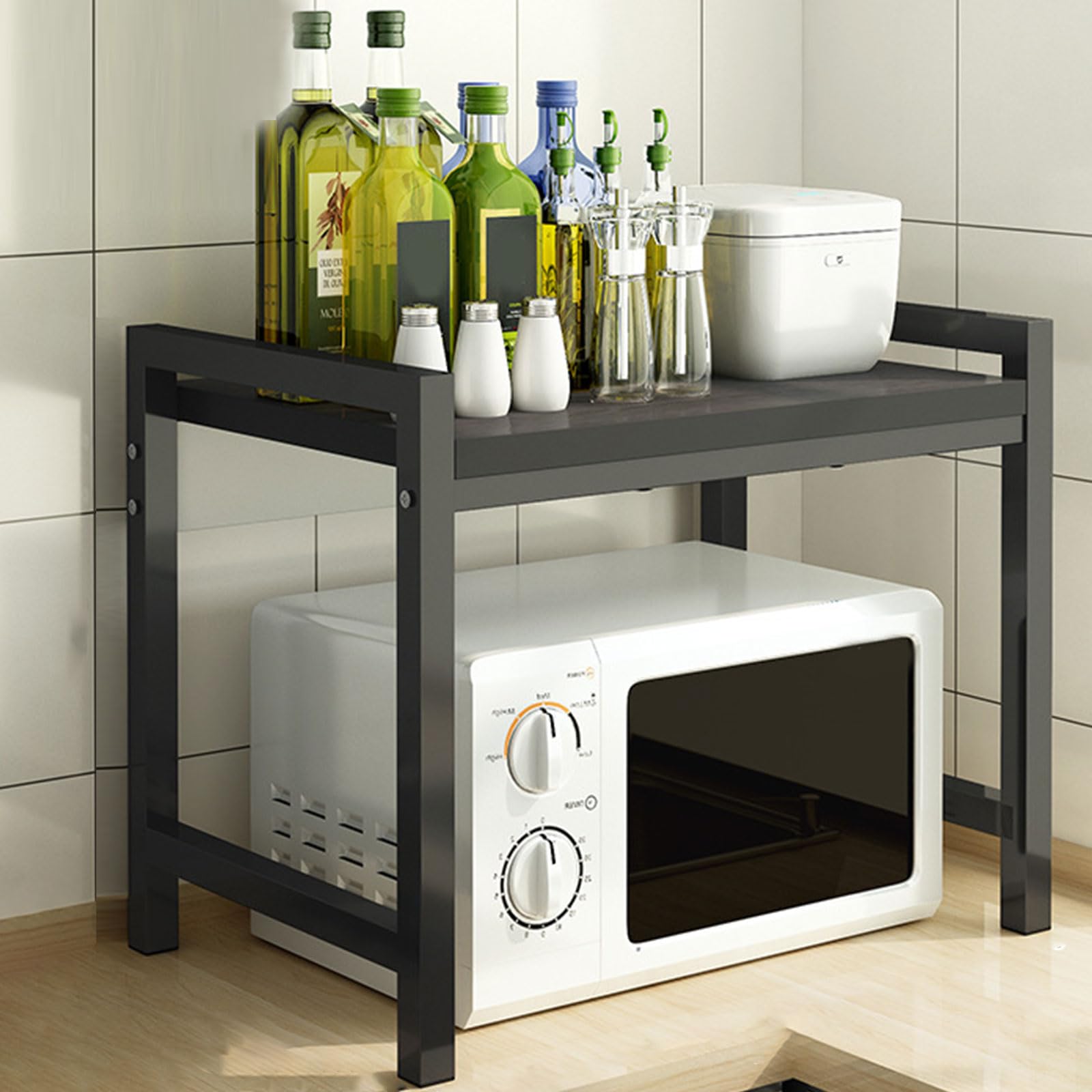 Dxcaicc D Xcaicc Microwave Ove Rack,2-Tier Wooden Microwave Shelf Stan For Countertop,Kitchen Counter Organization For Utensils,Seasoning,Tableware Storage,