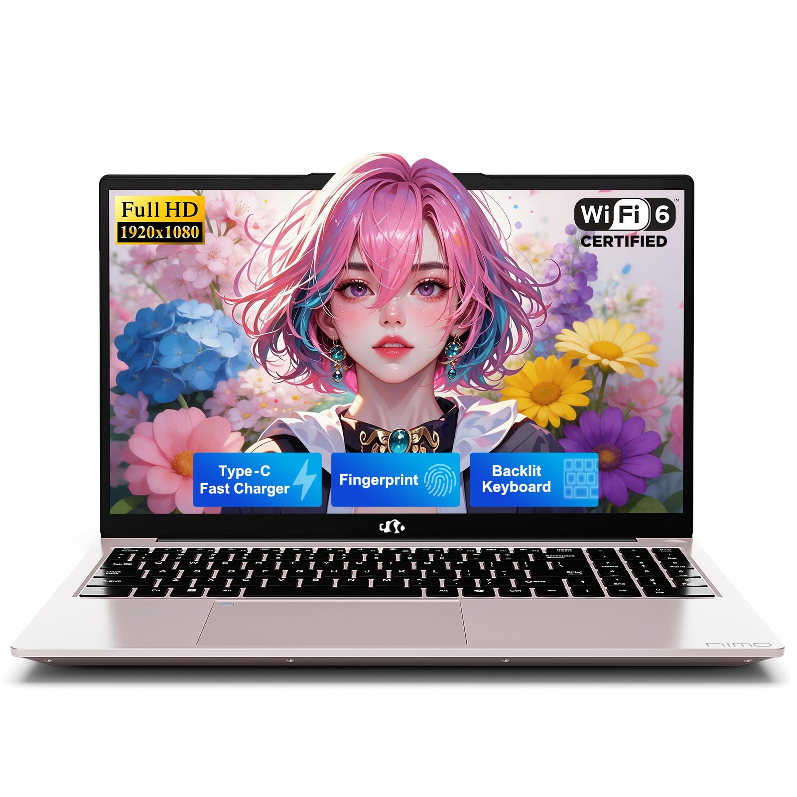NIMO 15.6" FHD Business Laptop Computer, Quad-Core Processor(Beats i3-1115G4), Laptop 16GB RAM 256GB SSD with Backlit Keyboard Fingerprint 65W PD Fast