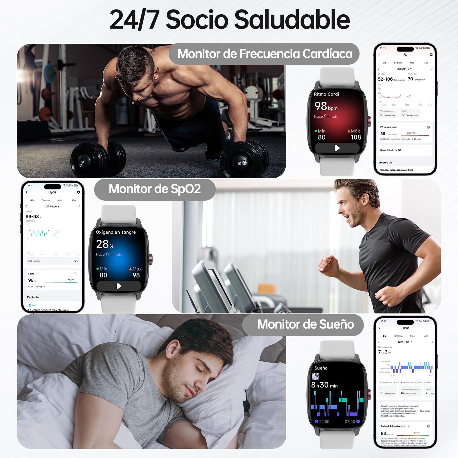 Reloj Inteligente Mujer Hombre con Llamadas Bluetooth y Voz AI, 1.85'' Smartwatch con Whatsapp Notificación, Pulsómetro/SpO2/Sueño/Podómetro, 110+ Modos Deportivos, Impermeable IP68 para iOS/Android