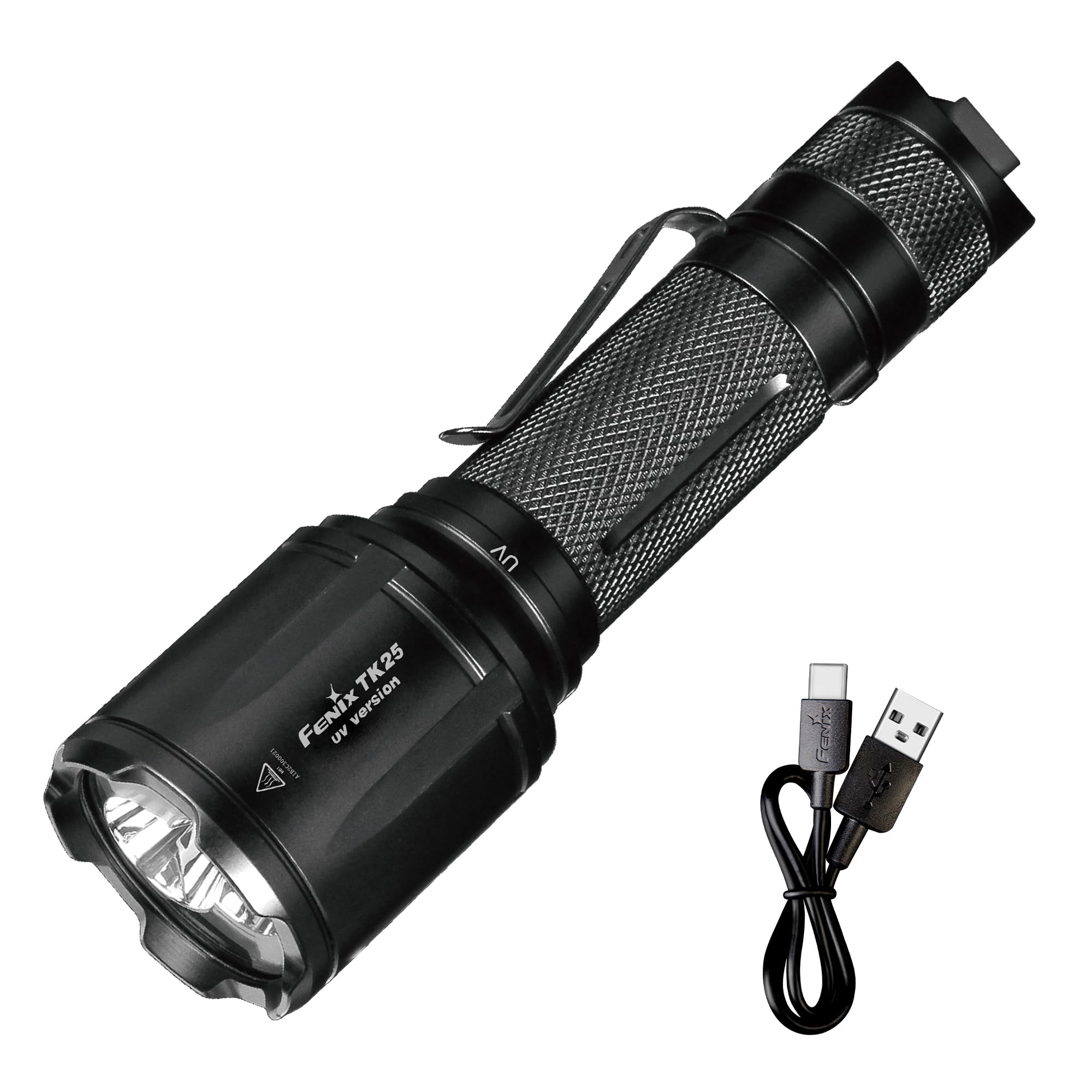 Fenix TK25 UV Taschenlampe LED Extrem Hell 1000 Lumen,UV Licht 365nm,Weiße Lichter 225M,IP68 Wasserdicht Klein Taktische Lampe mit Holster,USB Kabel,Tragbare Outdoor Jagd Camping Survival Angeln