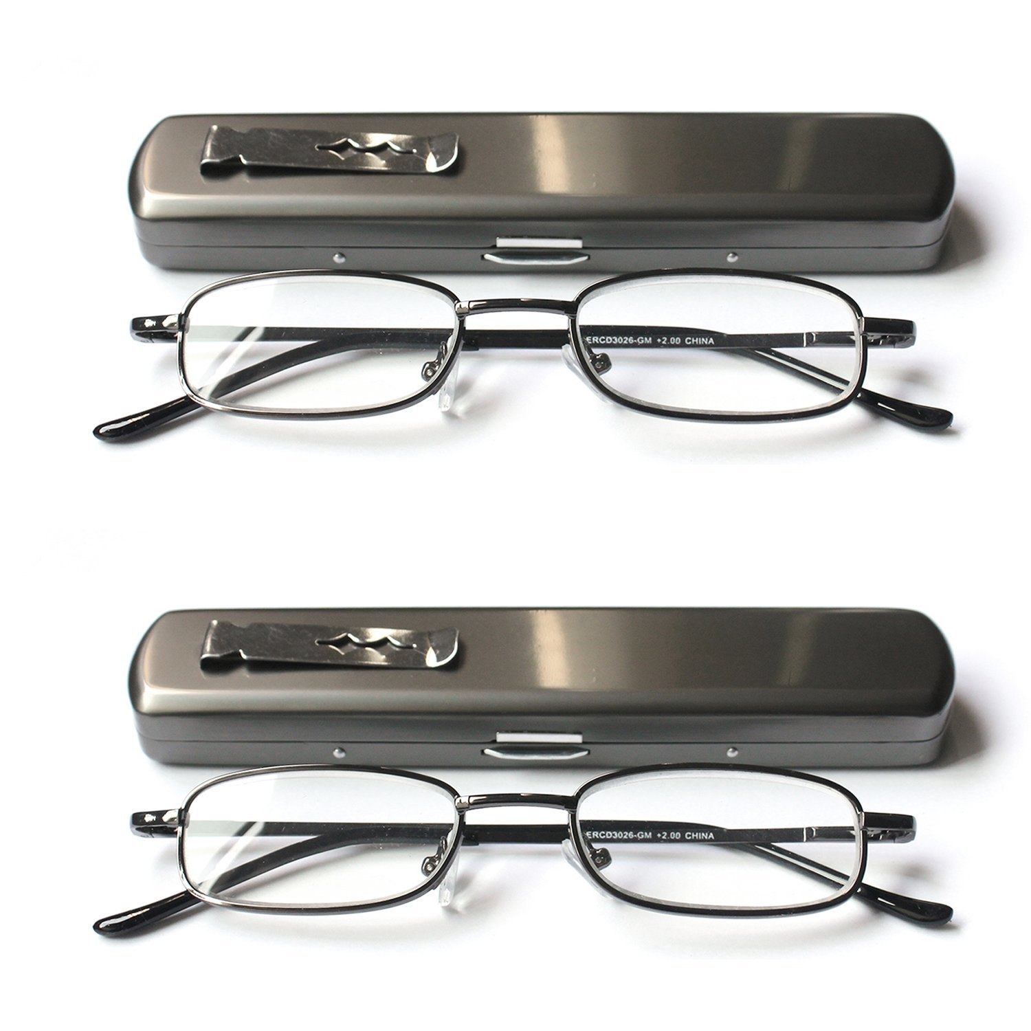 EYE ZOOM Lightweight Portable Metal Reading Glasses with Pocket Case for Men Women