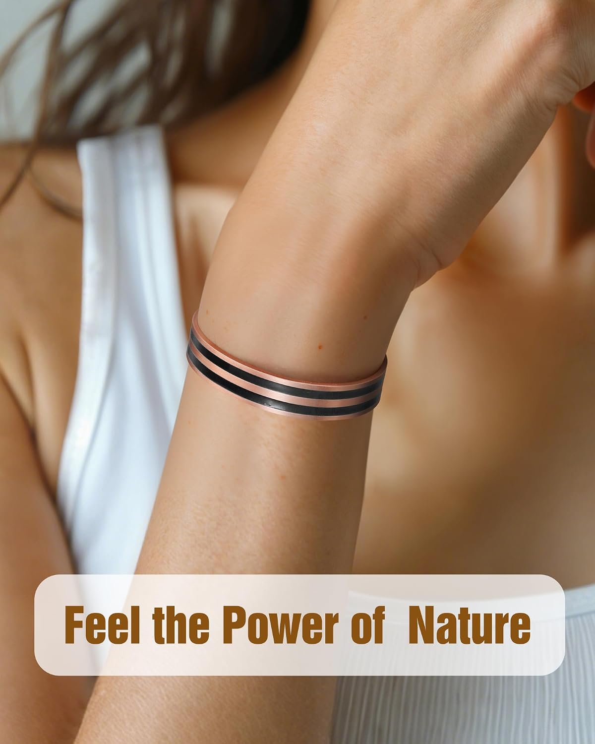 Jecanori Copper Magnetic Bracelets for Women, 99.99% Pure Copper Double Love Lines Bracelet，Black Copper Gifts for Him Her
