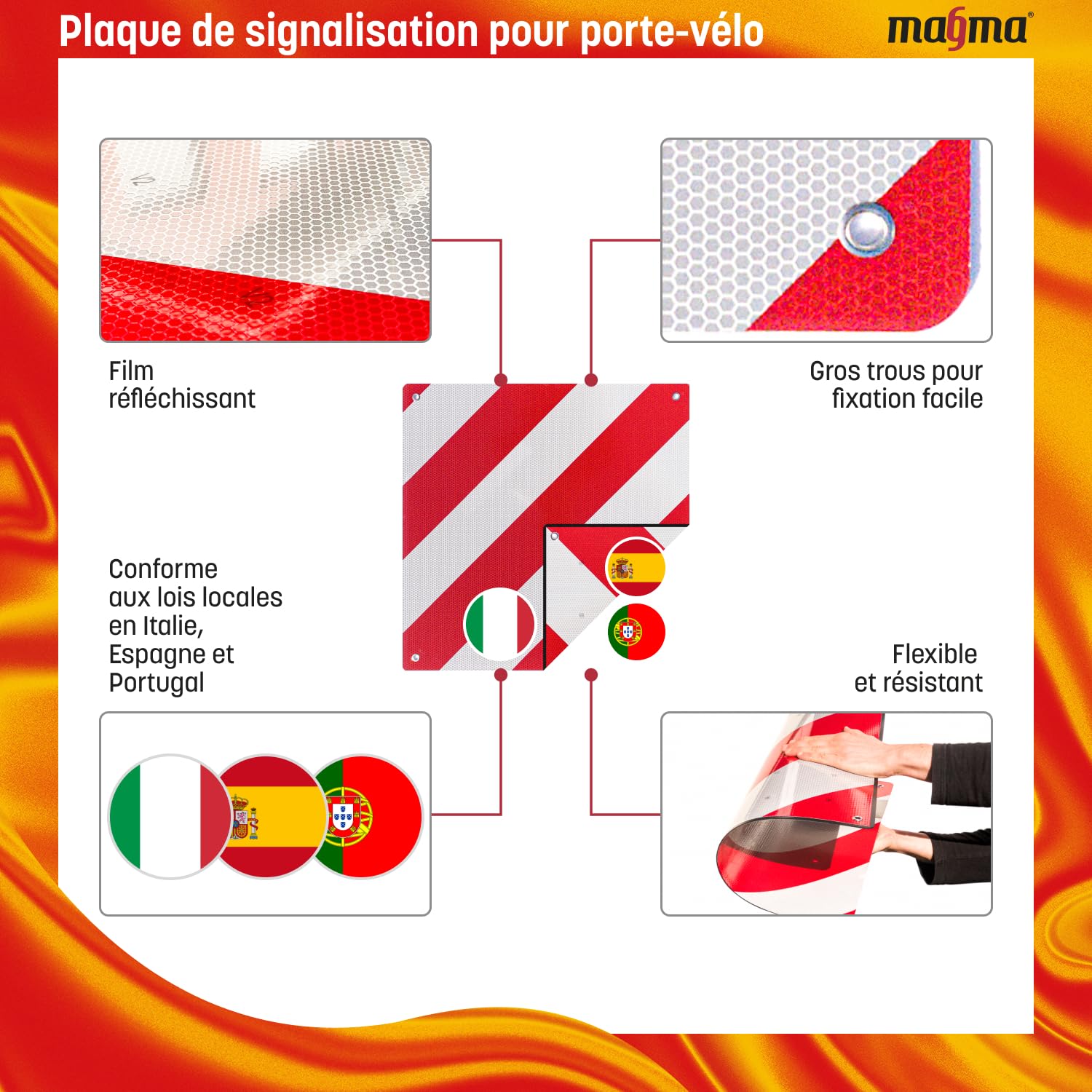 Magma Panneau de Signalisation Espagnol et Italien 2 en 1 pour Porte vélo ou Moto, Caravane, remorque, Voiture | Signal de Sécurité Réflecteur Catadioptre | Homologué Italie Espagna | Rouge Blanc (1)
