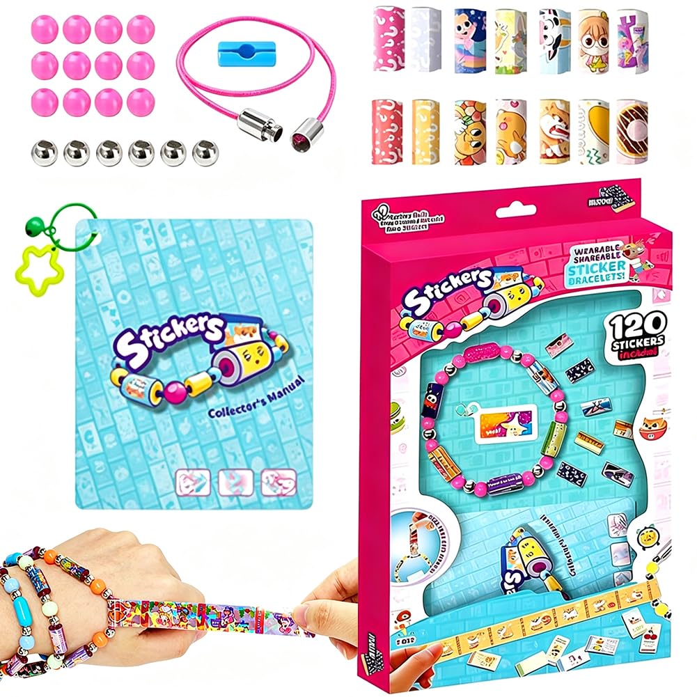 Sticker Bracelets for Kids, Sticky Bracelet Making Kit Friendship Bracelet with 120 Mini Holographic Stickers Album Kids Bracelets DIY Craft Bracele Making Kits for Party Favors Birthday Gifts(A)