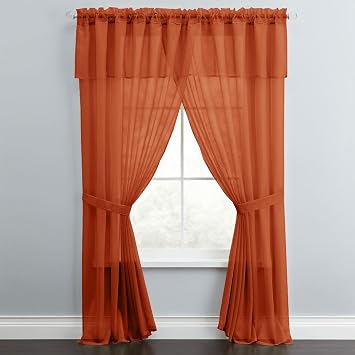 BrylaneHome BH Studio Sheer Voile 5 Piece One-Rod Curtain Set - 60" W 63" L, Autumn Leaves