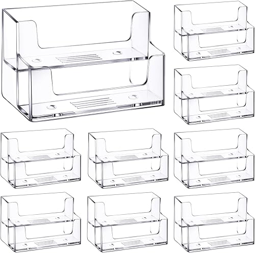 Soporte para tarjetas de visita transparente, 2 niveles, organizador de tarjetas de plástico, para oficina en casa, 2 unidades