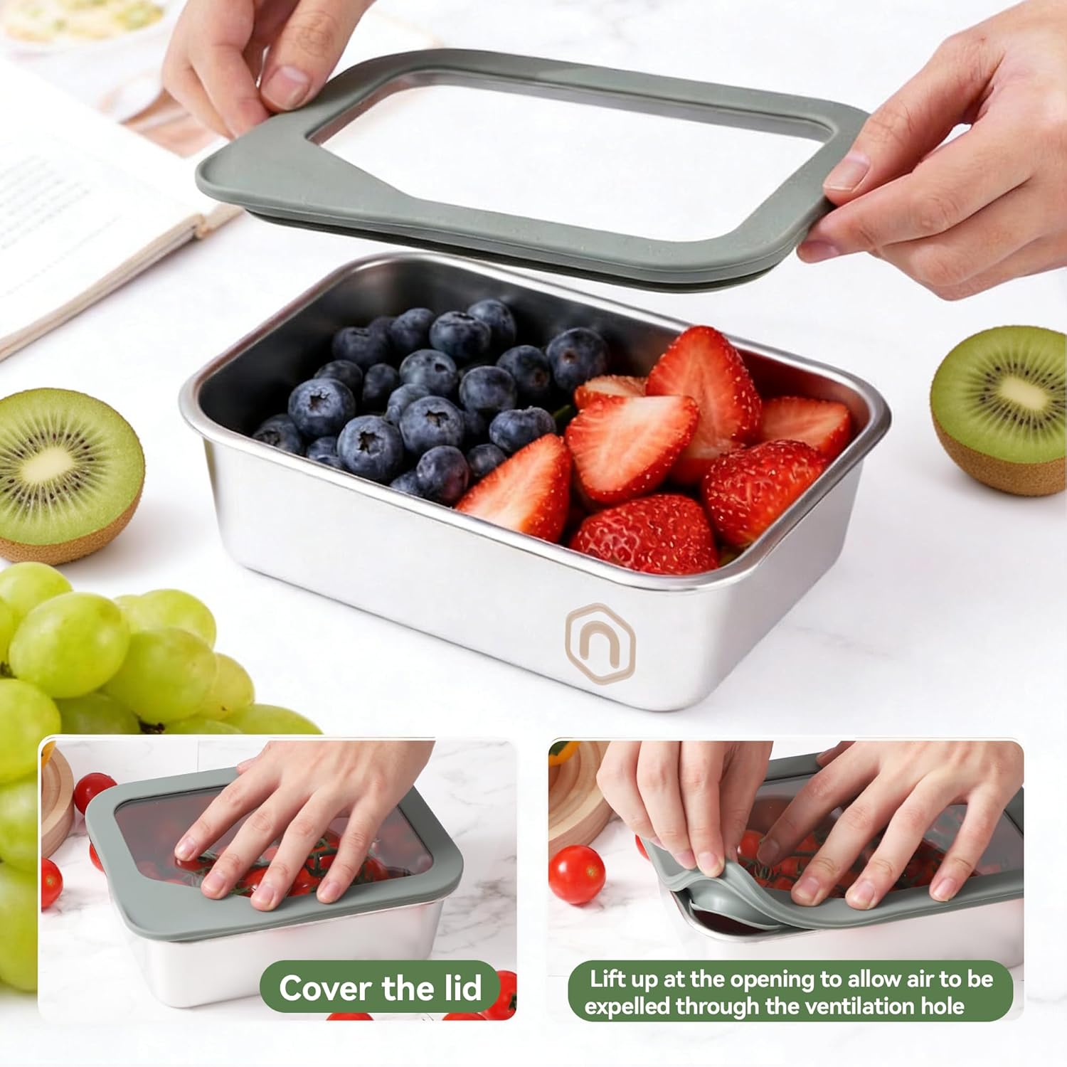 3PCS Food Storage Containers with Lids Airtight, 22/40/74oz Stainless Steel Containers Leak Proof Meal Prep Lunch Containers for Kitchen Storage, Microwave, Freezer, Dishwash Safe - Image 8